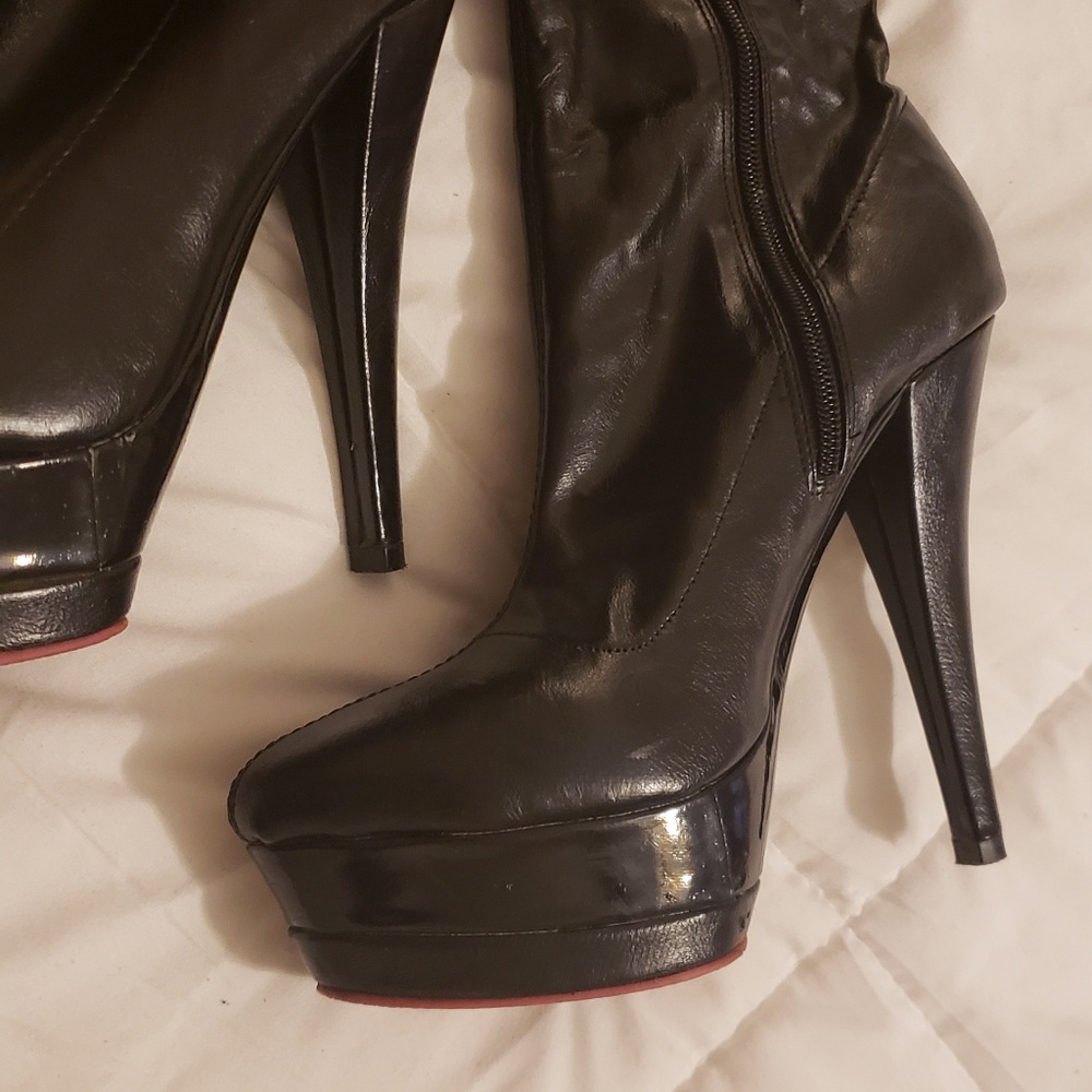 Sexy Black Faux Leather Stiletto thigh-high boots